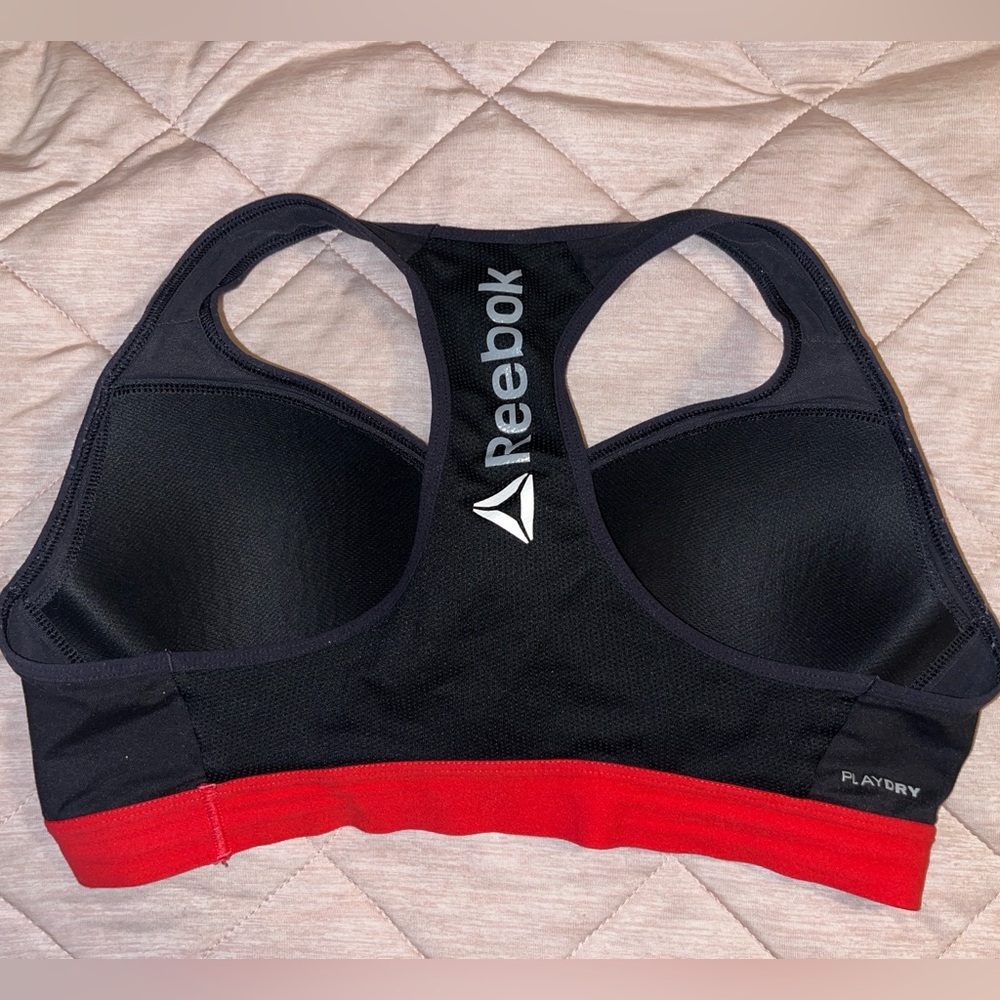 Used Lot Reebok Sports Bra with Built in Cups; Black/Red White/Gray, L - Picture 2 of 3